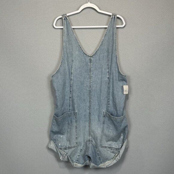 We The Free People High Roller Denim Shortall Women Large Light Blue Bright Eyes - Picture 1 of 7